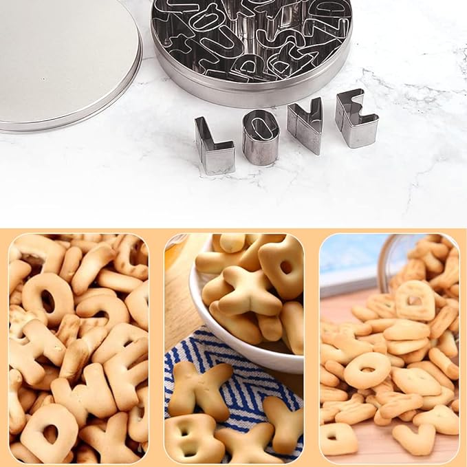 26-Piece Alphabet  Cookie Cutter Set, Stainless Steel Patterns Maker for Cookie and Food