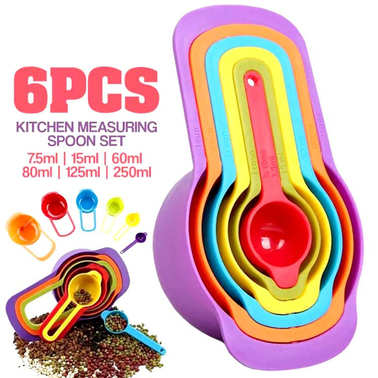 6-Piece Multicolor Professional Measuring Spoons Set for Baking