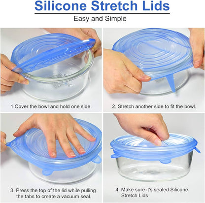 6-Piece Stretch Silicone Lids for Bowls and Containers