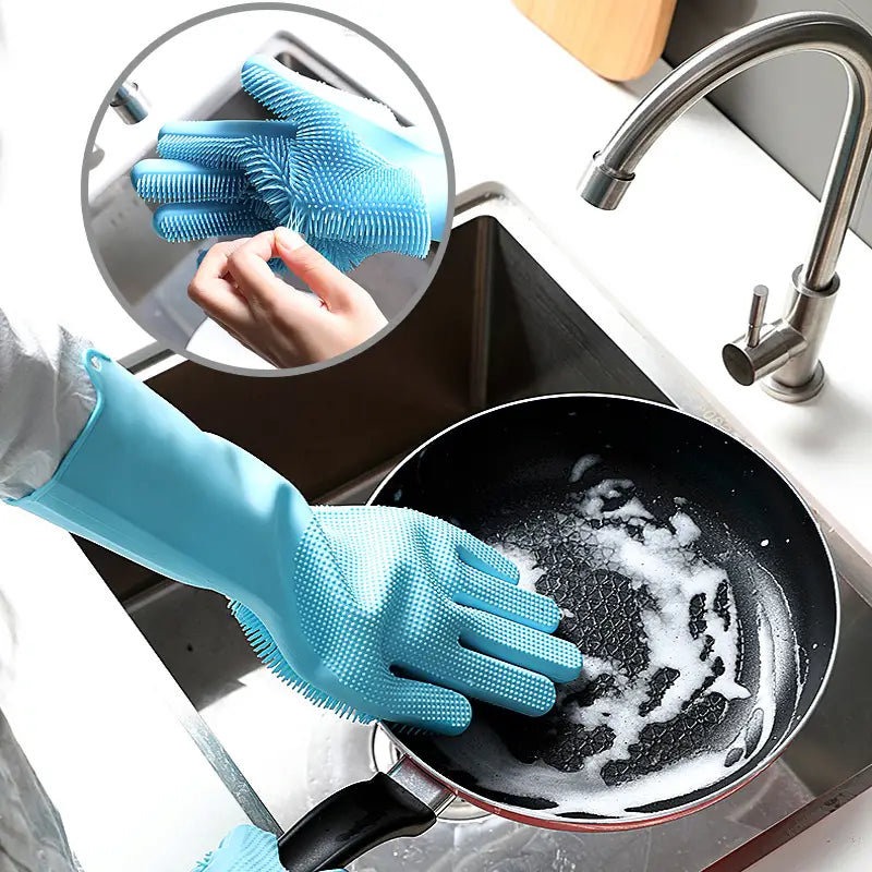 Reusable Silicon Magic Dish Washing Gloves with Scrubber, Silicone Cleaning, Scrub Gloves for Wash Dish