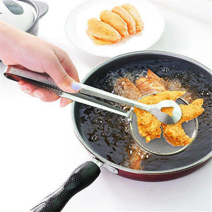 Stainless Steel Frying Strainer: Multi-Functional, 2-in-1, Strainer plus Tongs